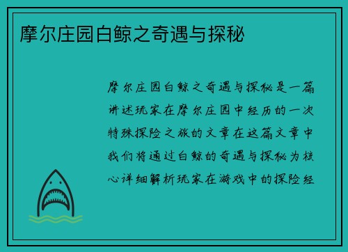 摩尔庄园白鲸之奇遇与探秘